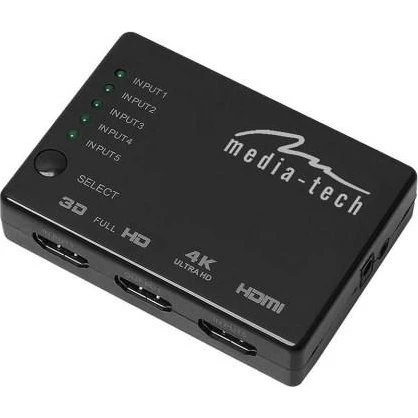 Media-Tech MT5207 HDMI-switch med 5 indgange, sort