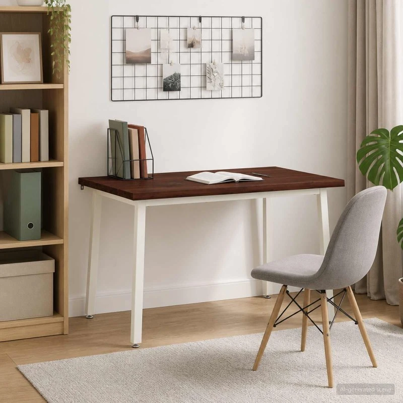 vidaXL Spisebord i massivt akacietræ 90x55x75 cm - Mørkebrun/Hvid
