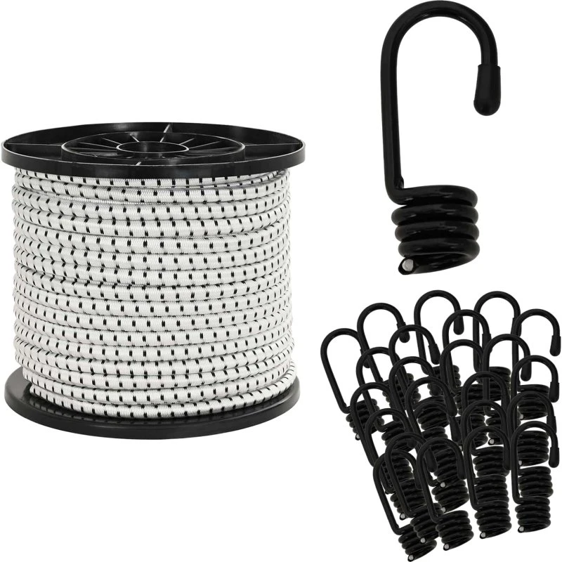 vidaXL Bungee Snore med Krog 8 mm Sort/Hvid 20 m