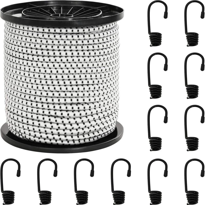 vidaXL Bungee Snore med Krog 4 mm - 10 m Sort/Hvid