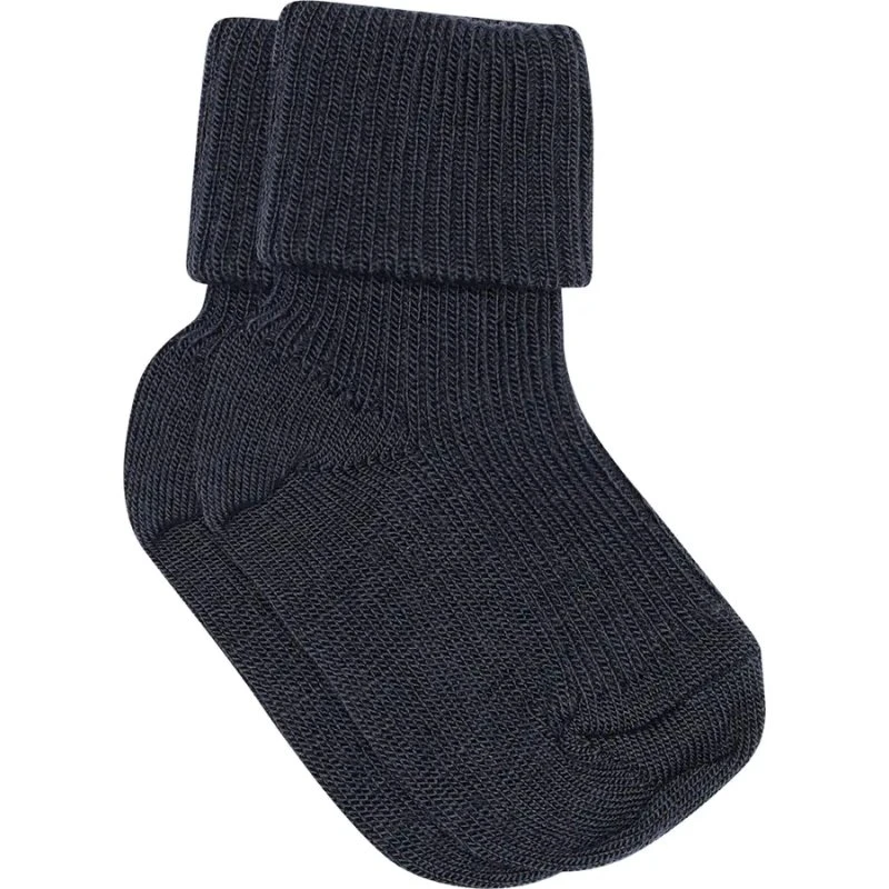 Baby ankelstrømper i merinould – rib navy (15/16)