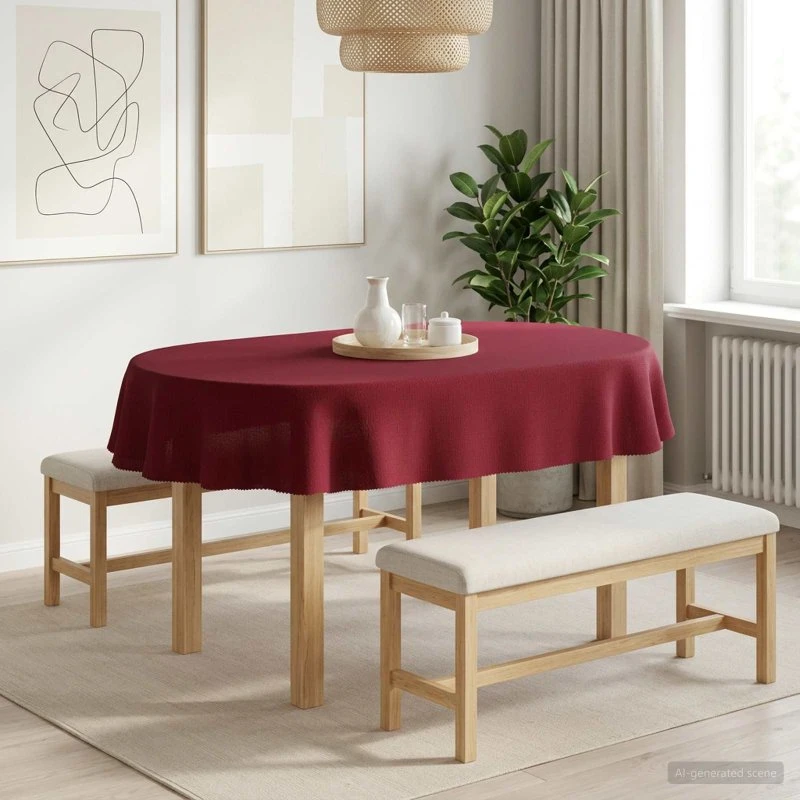 vidaXL Bordklæde Oval Vinrød 130 x 220 cm