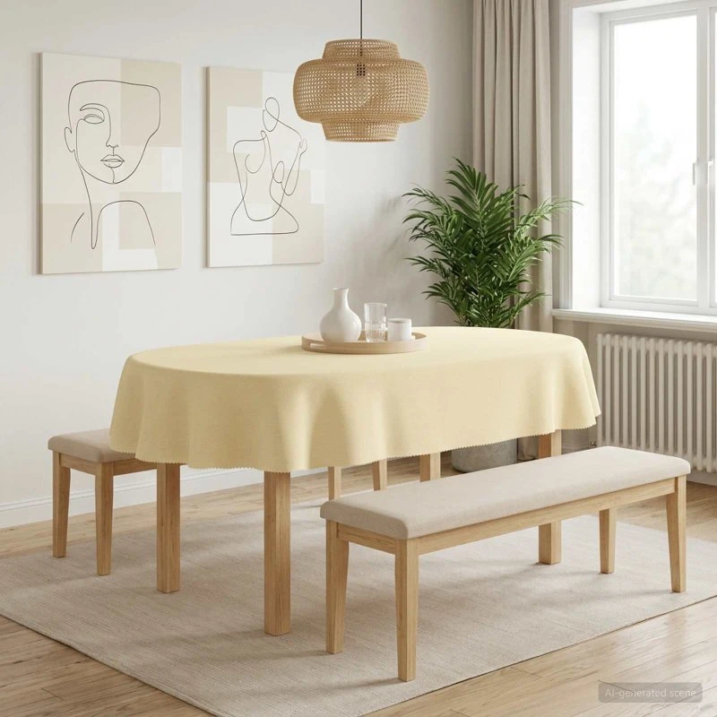 vidaXL Bordklæde Oval Cremehvid 160 x 220 cm Polyester