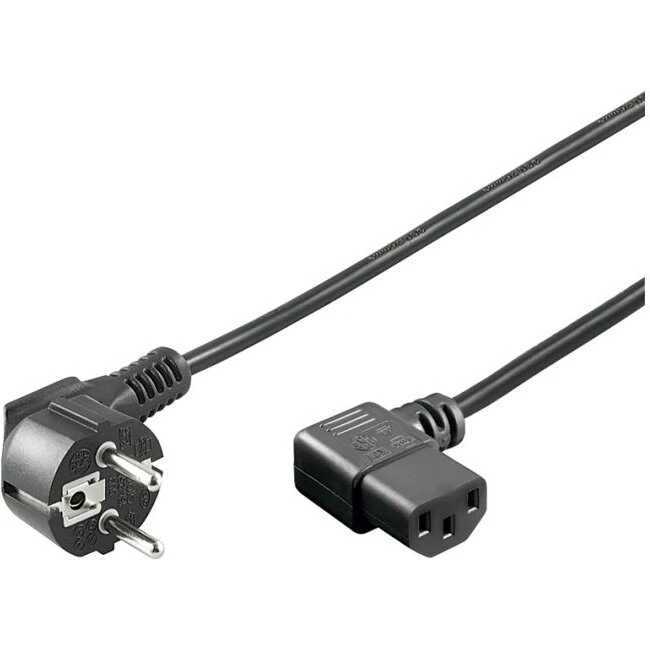 Strømkabel 1,5 m med vinklet stik - sort
