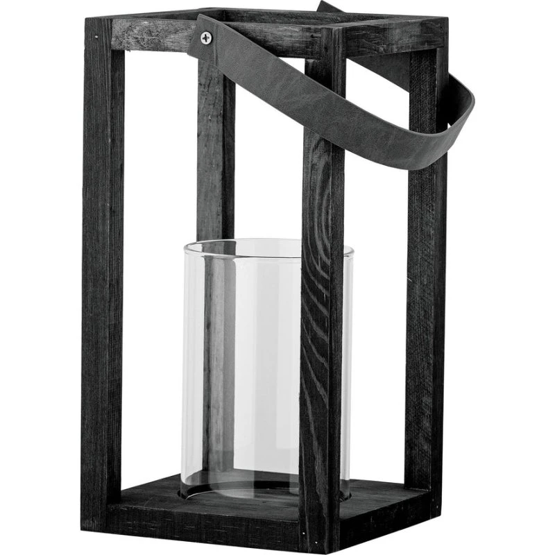 Bloomingville Lyra Lanterne m/glas, Sort, Fyr H30 cm
