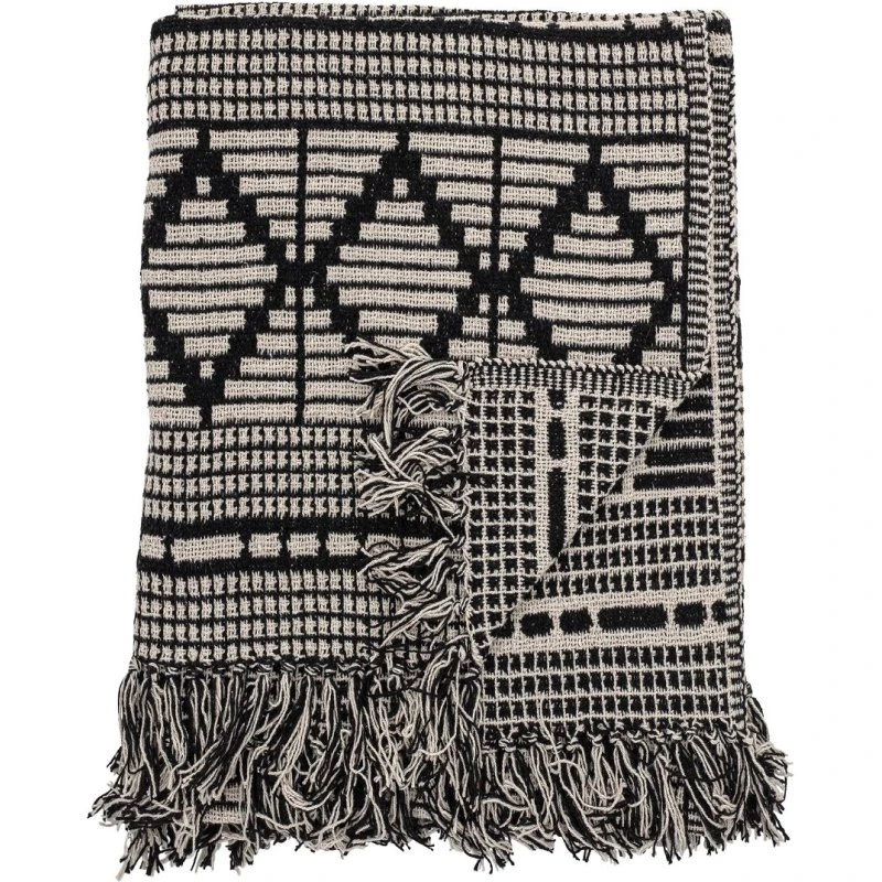 Bloomingville Gutte Plaid 160×130 cm - Sort/Hvid, Genbrugt Bomuld