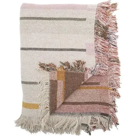 Bloomingville Toscana Plaid 160x130 cm – Natur/Rosa, Genbrugsbomuld