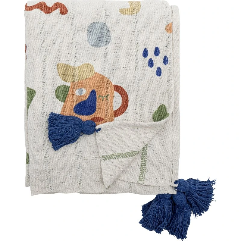 Bloomingville Sylvie tæppe 130 x 160 cm - natur med frugtmønster