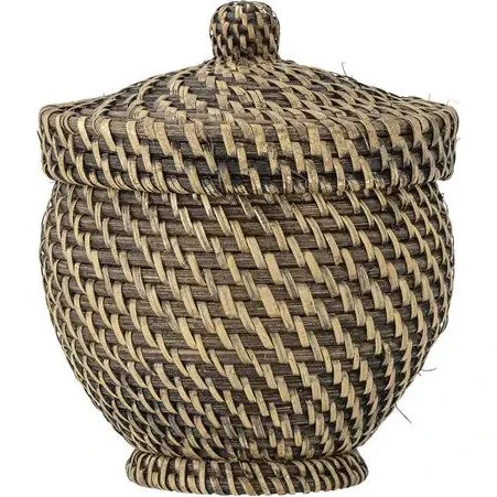 Bloomingville Leoonie opbevaringskurv m/ låg, 18 cm, sort rattan