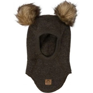 Mikk-Line Elefanthue i Merinould med Pomponer - Dark Brown 86/92