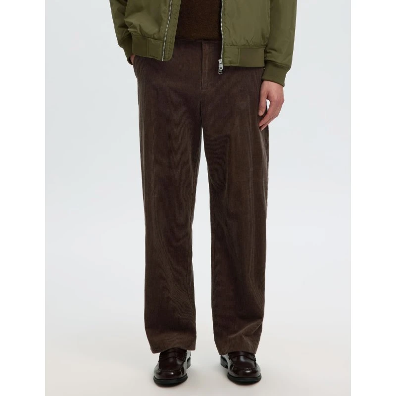 SELECTED Luke Corduroy Bukser - Mørkebrun Loosefit