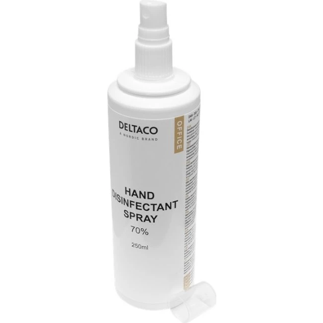 DELTACO OFFICE Hånddesinfektionsspray 250 ml med Aloe vera