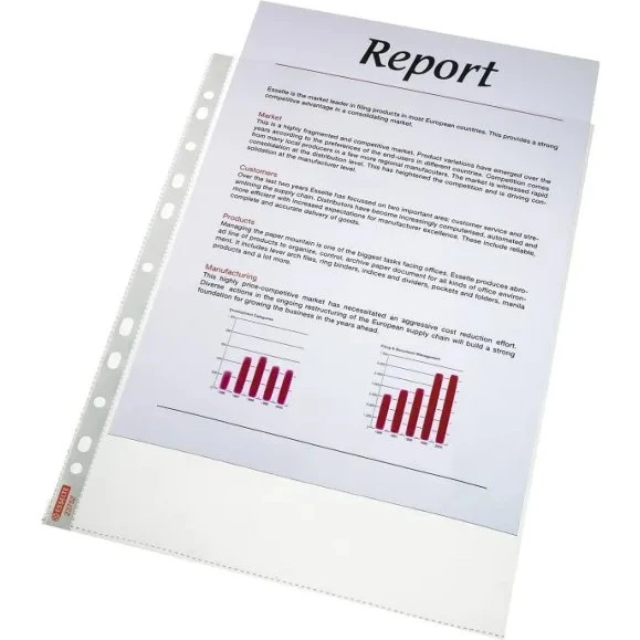 Esselte plastlommer 105my PP præget A4, åben top 100 stk