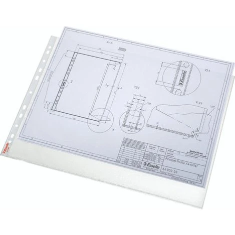 Esselte A3 plastlomme 85 my præget, hul kort side - 10 stk