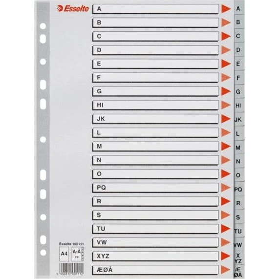 Esselte Alfabetregister A4 A-Å, grå