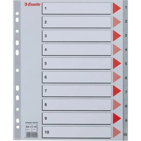 Esselte A4 Maxi plastregister 1-10 grå - 10 stk