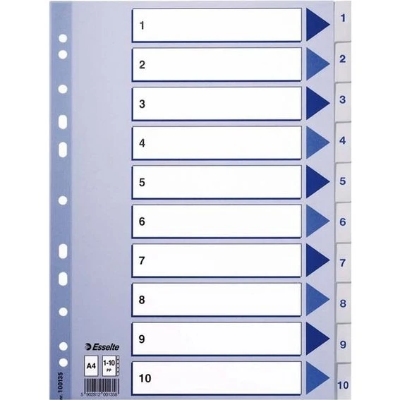 Esselte Register PP A4 1-10 hvid kartonforblad
