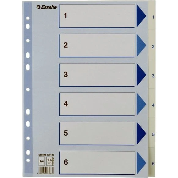 Esselte Register A4 1-6, hvid PP (pile-design)