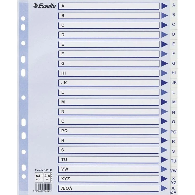 Esselte Register A4+ A-Å PP Maxi – hvid