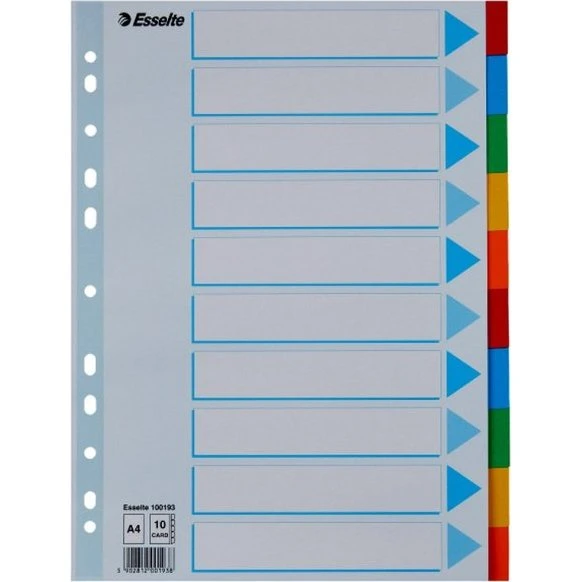 Esselte Faneblade 10-delt A4, karton 160 g, flerfarvet