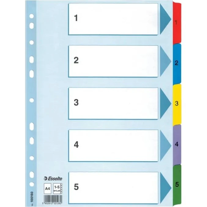 Esselte Mylar A4 register 1-5, 160 g, 11-huller
