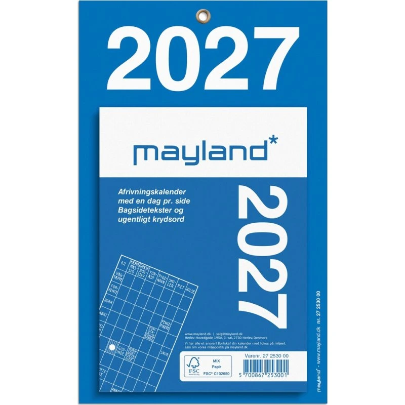 Mayland Afrivningskalender 2027 m/bagsidetekst - Blå
