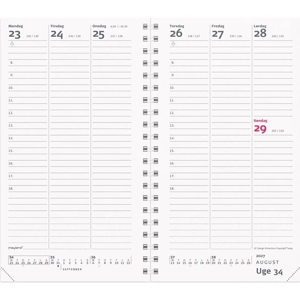 Mayland Week Planner Refill 2027 Højformat