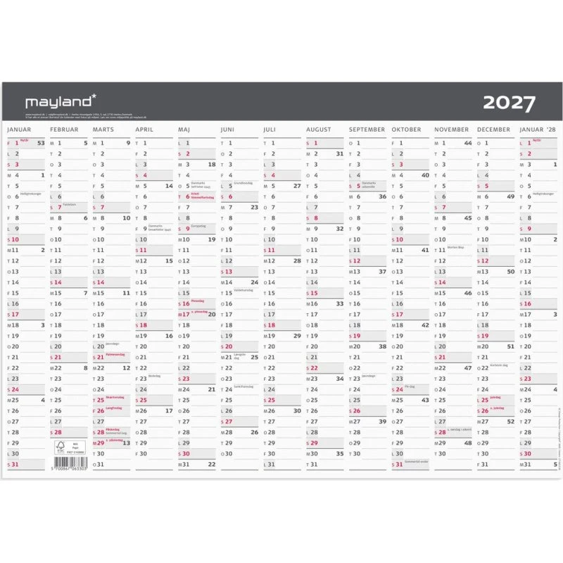 Mayland Kontorkalender 2027 Moderne A3 1x13 mdr.