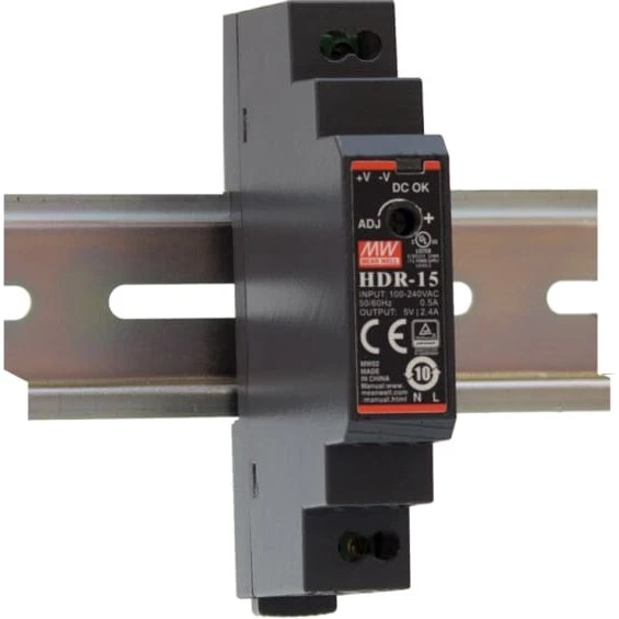 HDR-15-24 15W 24V strømforsyning, 17,5 mm