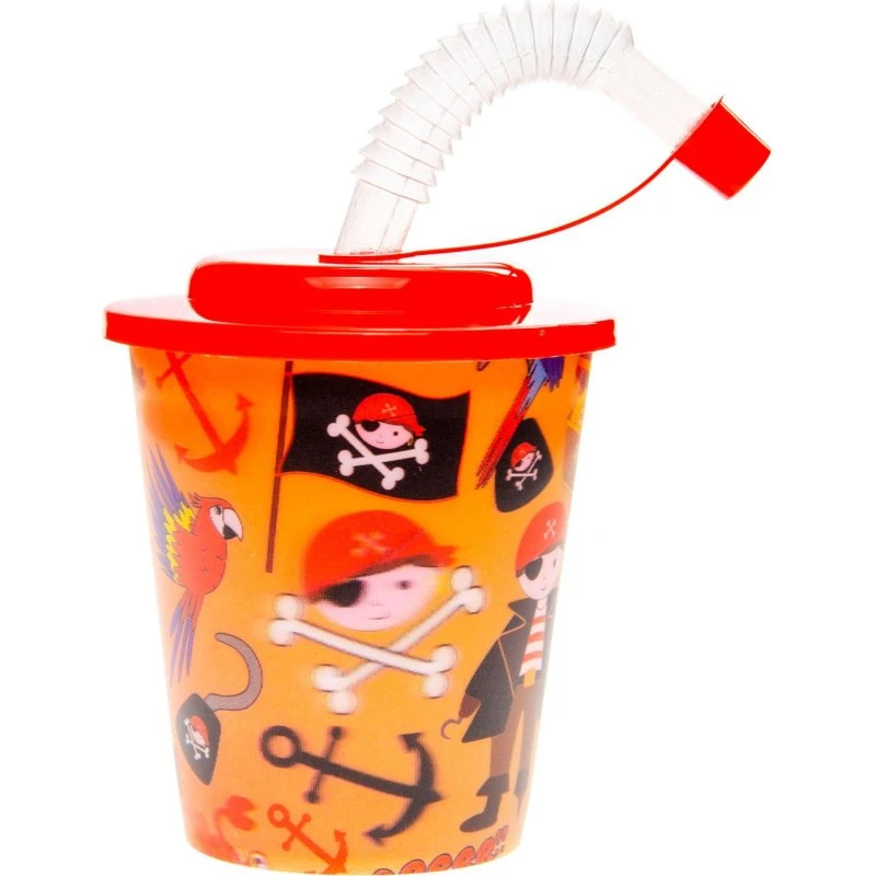 Duckiez Pirat Drikkekrus med Låg og Sugerør, 250ml - 12 stk.