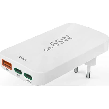 HAMA flad 65 W oplader – 2x USB-C & 1x USB-A, hvid