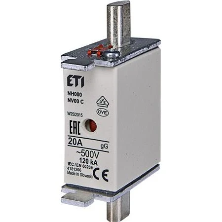 Sikring NH000 20A gG 500V med statusindikator