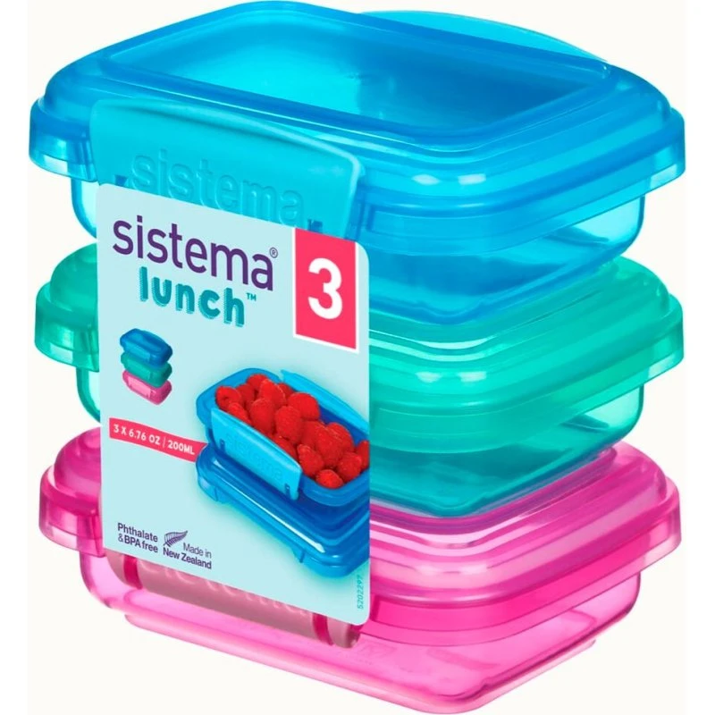 Sistema Opbevaringsboks 3-pak 200 ml - blå, pink, grøn