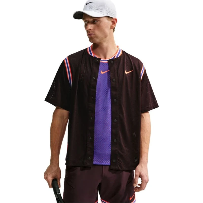 Nike Court Slam Dri-FIT Button-Up Top - Burgundy Ash