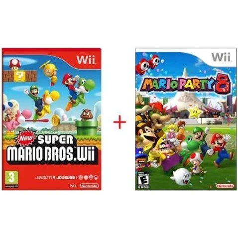 Nintendo Super Mario Bros Wii & Mario Party 8 Pakke med Klistermærker