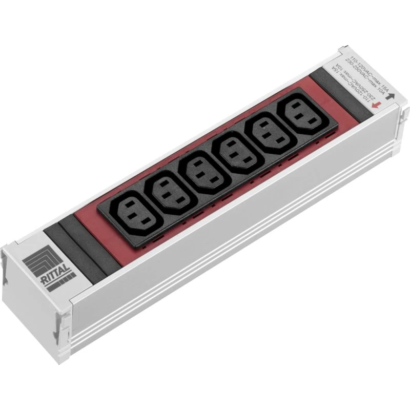 Rittal DK 7856.082 Strømfordeler med 6 C13-udtag, aluminium/rød