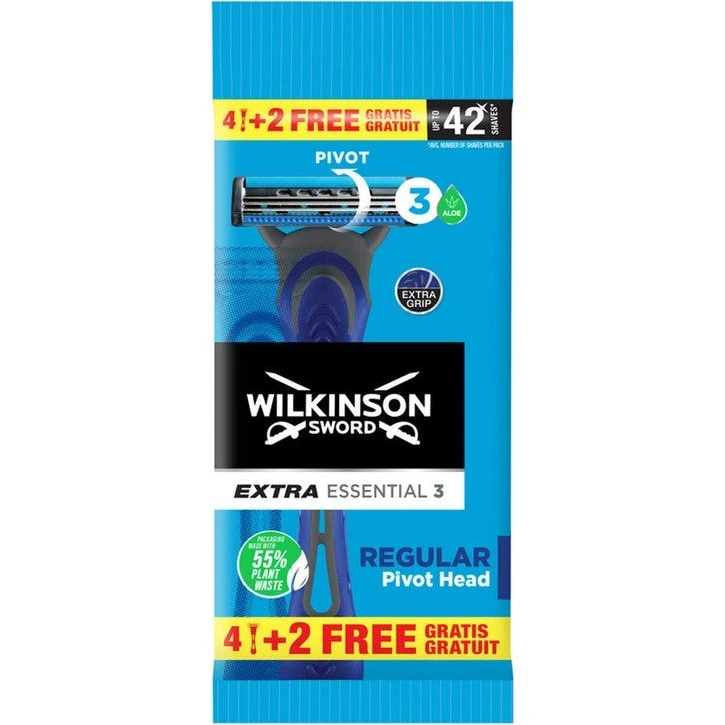 Wilkinson Sword Extra Essential 3 Barberkniv, 4+2 dele