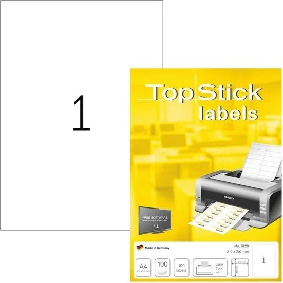 Top Stick 8720 A4 Etiketter - 100 ark (210 x 297 mm)