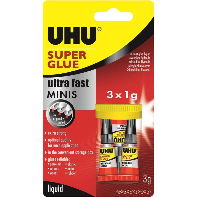 UHU Superlim mini 3 x 1g tuber - ekstra stærk sekundlim