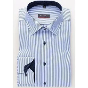 Eterna Skjorte Modern Fit - Blå/Hvidstribet - 39/M