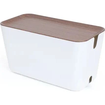 Bosign Hideaway kabelskjuler XXL - hvid med mørkt trælook låg