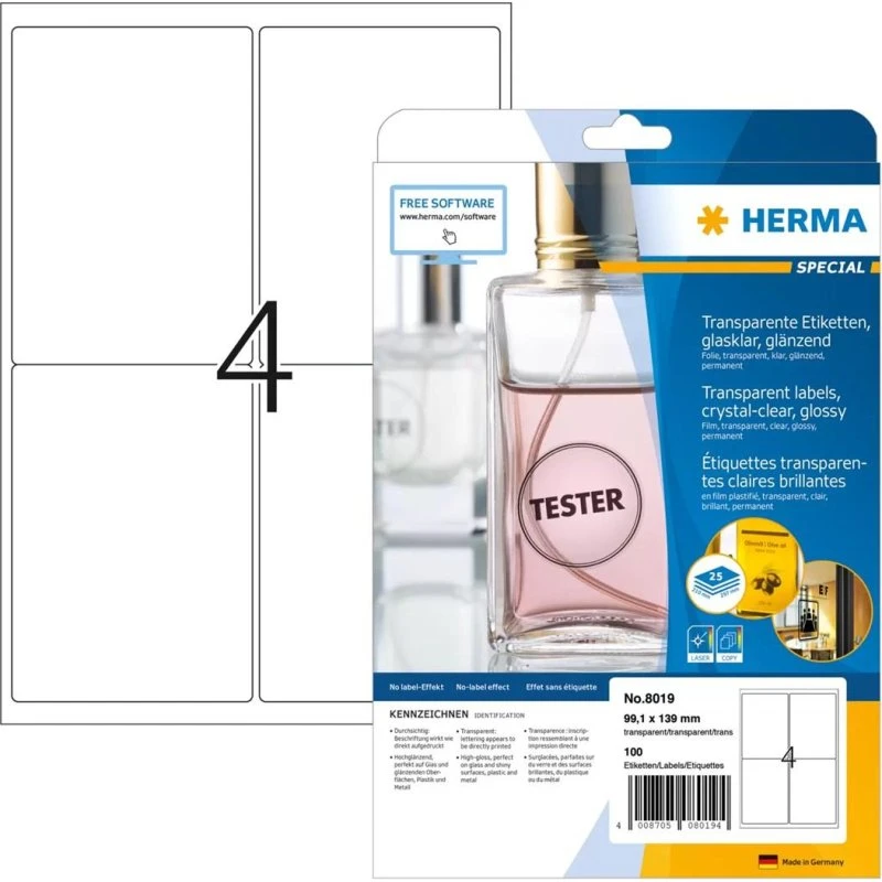 HERMA 8019 Transparente Etiketter A4 99,1 x 139 mm - 100 stk.