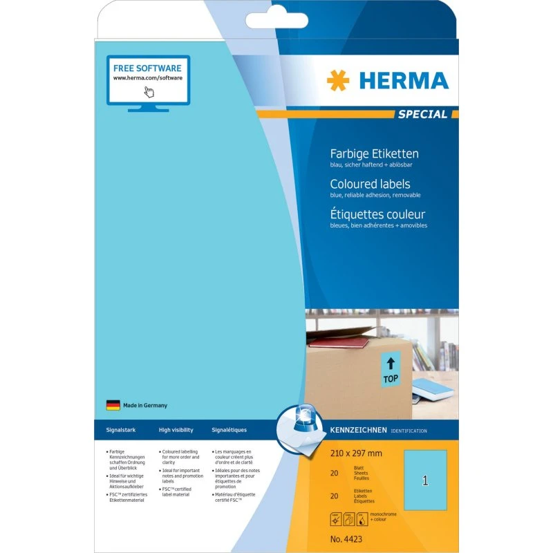 HERMA Special Etiketter A4 Blå Mat 20 stk.