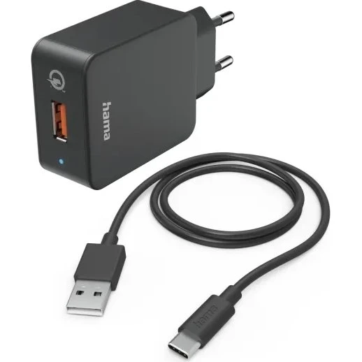 Hama 19,5W USB-C vægoplader QC3.0 med 1,5 m kabel – sort