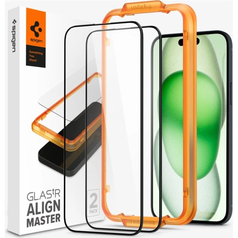 Spigen Glass tR AlignMaster 2-pack til iPhone 15 Plus, Sort