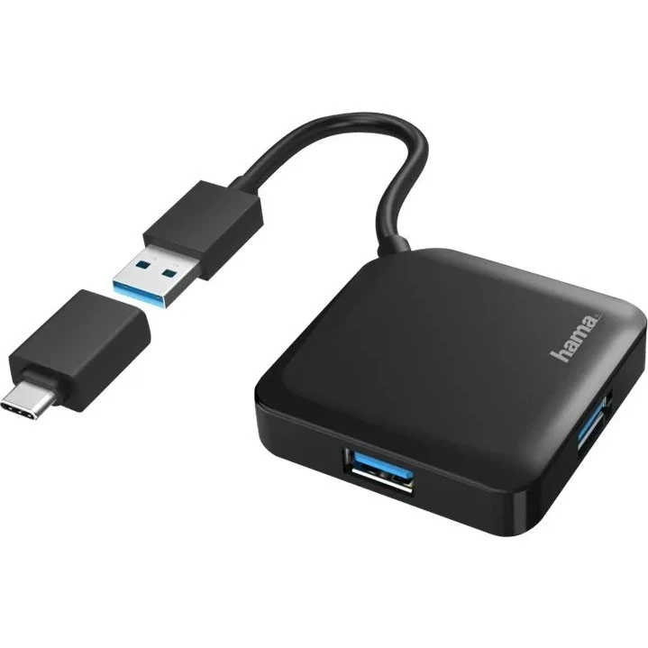 Hama USB-hub 4 porte USB 3.2 Gen 1 5 Gbit/s med USB-C-adapter, sort
