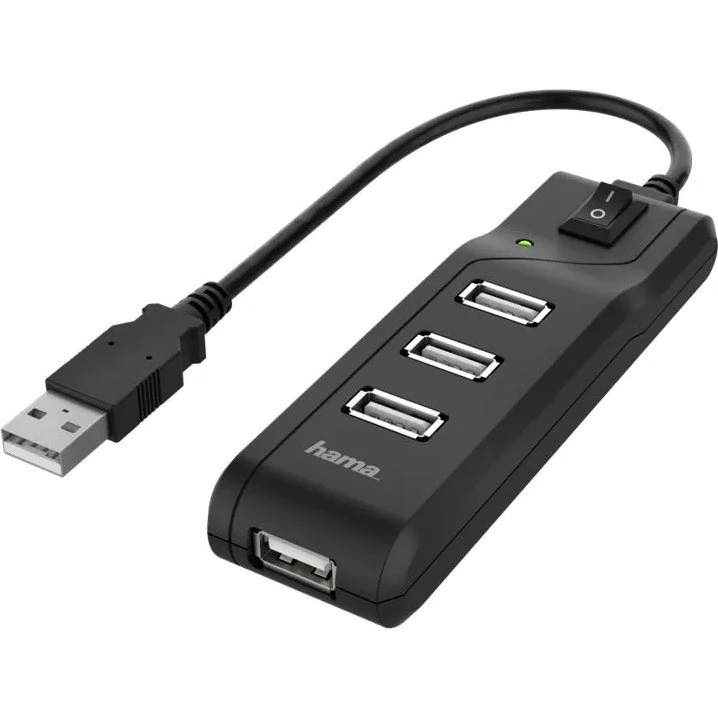 Hama USB 2.0 Hub 4x USB-A, 480 Mbps – Sort