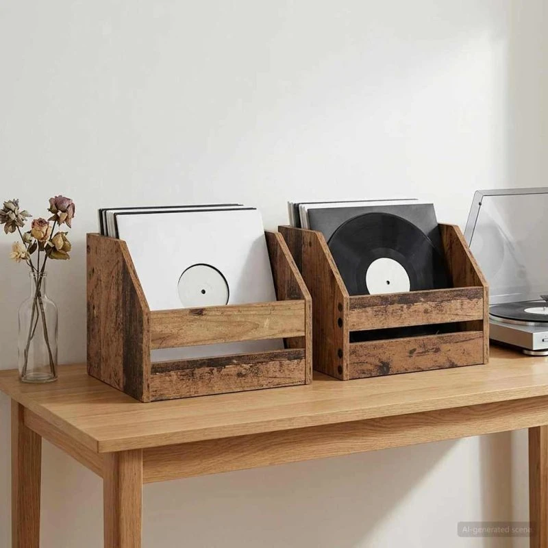 vidaXL Vinylalbum kasse 2 stk. Gammelt træ 38 x 30 x 29 cm