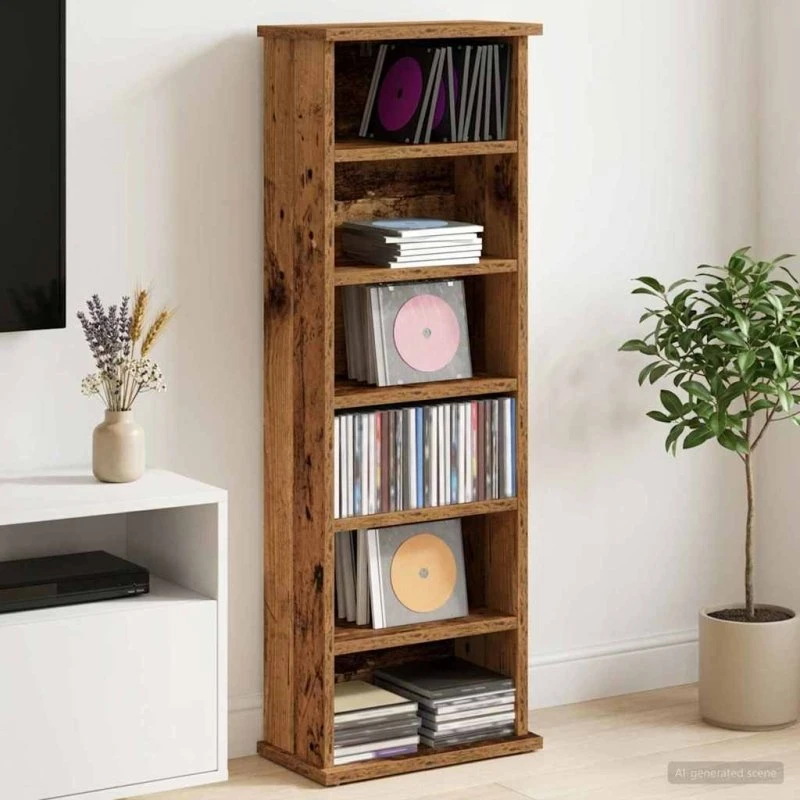 vidaXL CD-skab i gammelt træ, 60 x 17 x 92 cm
