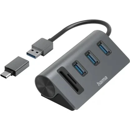 Hama OTG Hub 5‑port (3x USB‑A) med SD/MicroSD og USB‑C‑adapter